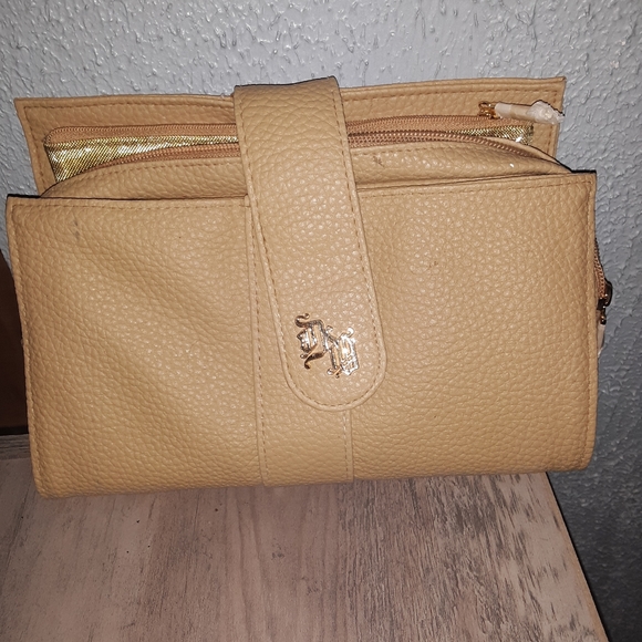 Versace Handbags - Versace profumi tan leather clutch bag